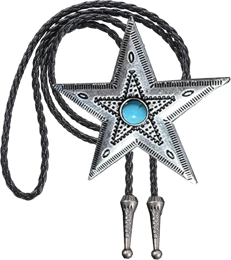 UTOWO Men's Western-Bolo-Tie Blue-Turquoise Concho-Bolo-Tie American-Cowboy-Tie Adjustable Leather Rope 39" for Unisex One Size - Image 1